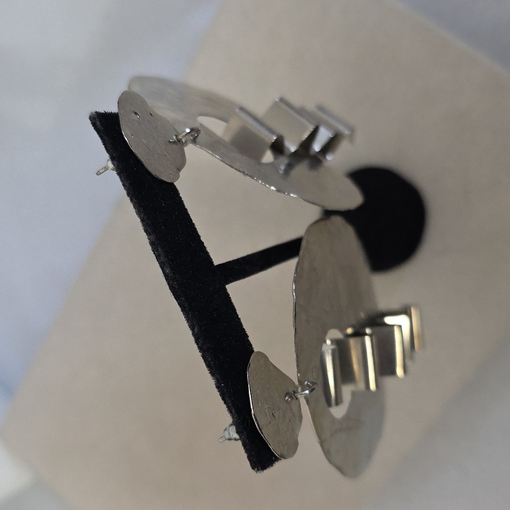 Large Vintage Silver Statement Geometric Design E… - image 5